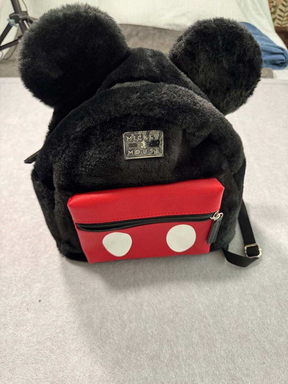 Disney Mickey Mouse Faux Fur Mini Backpack Black Red